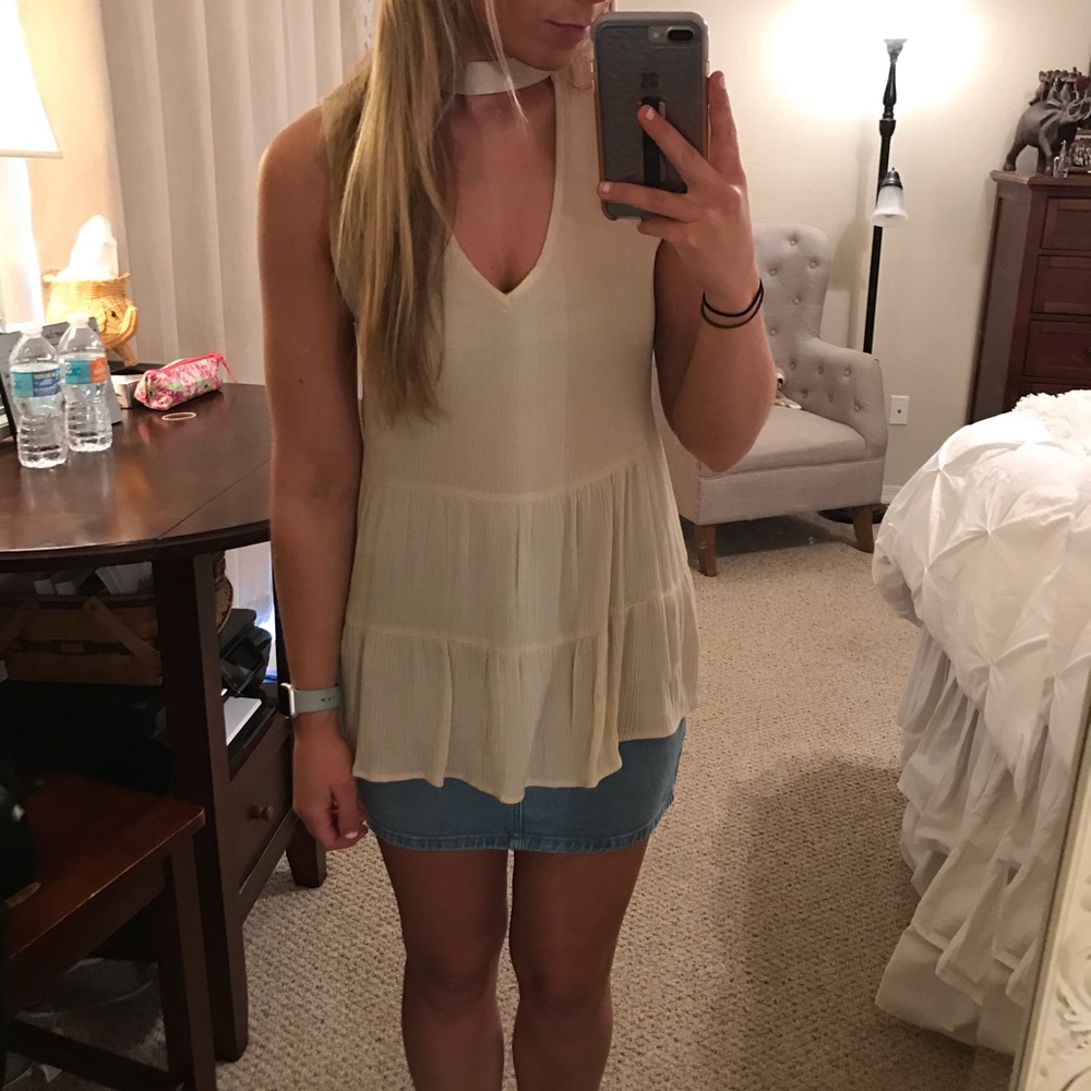 Flowy Cut Out Tan Tank